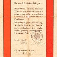 Dyplom wojskowy, podziękowanie za udział w wyzwoleniu Ojczyzny. PRL.
